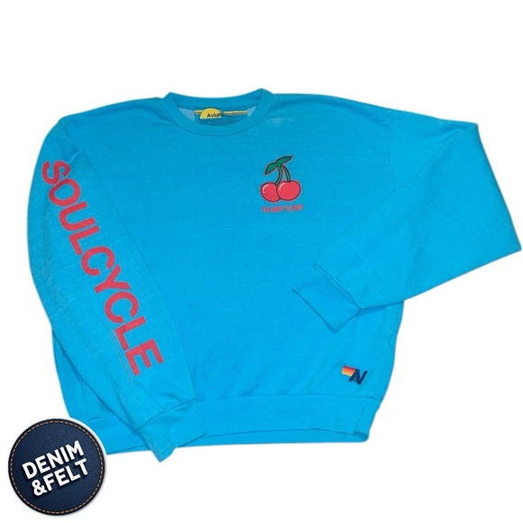 Aviator Nation x Soul Cycle Hamptons Cherry Ocean Blue Crewneck/Sweatshirt 🩵🍒 - Picture 1 of 16